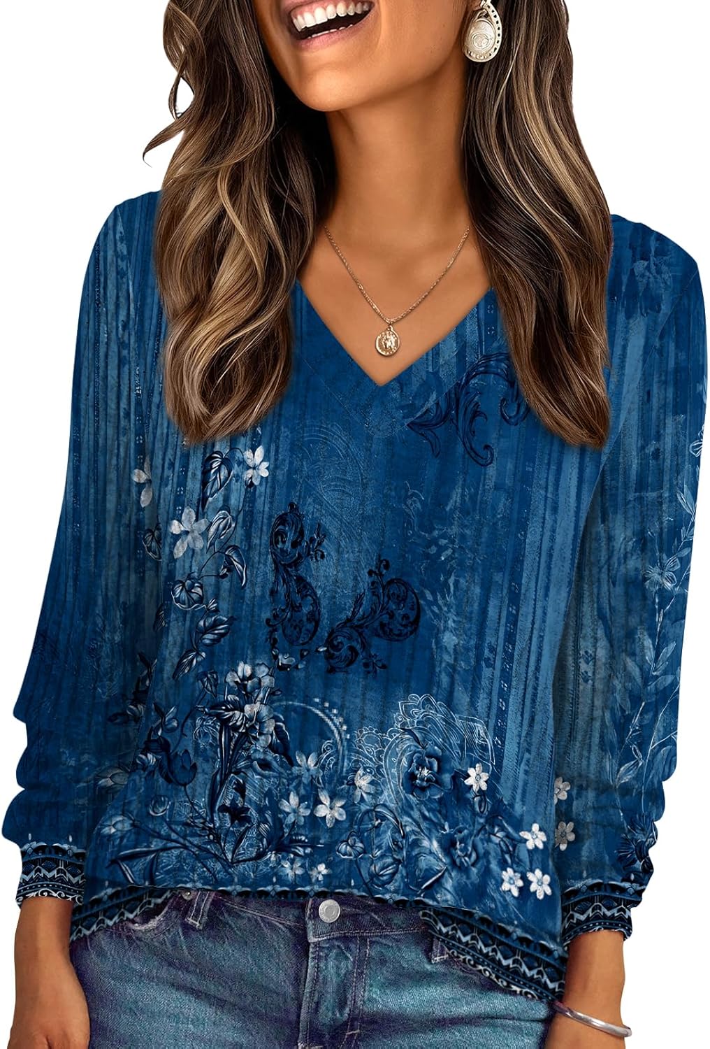 Womens V Neck Long Sleeve Shirt Fall Fashion Tops Tunic Dressy Casual Sweater